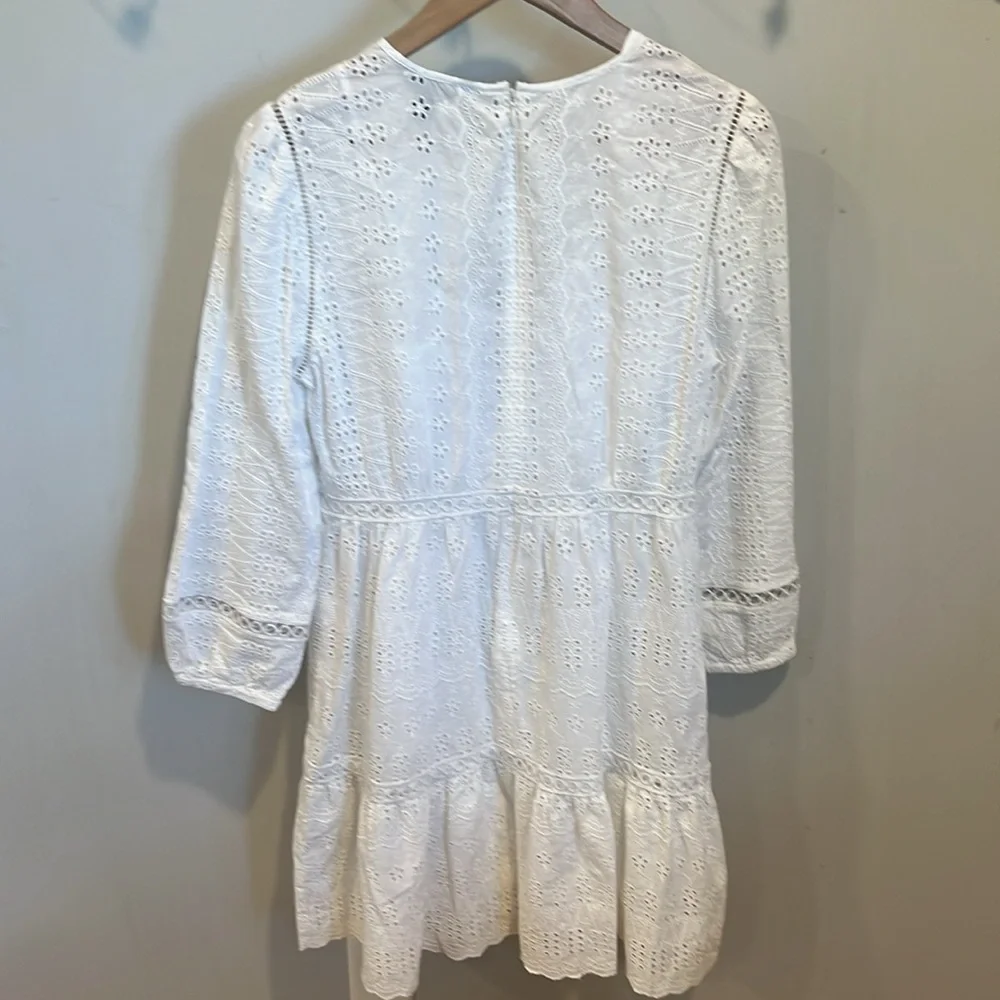 J. Crew White‎ Eyelet Cutout Long Sleeve Lined Dress Size 4